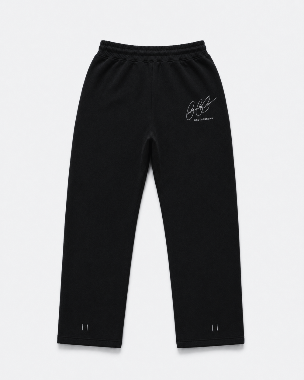 Black track pants with Cactus Becks embroidery on the back