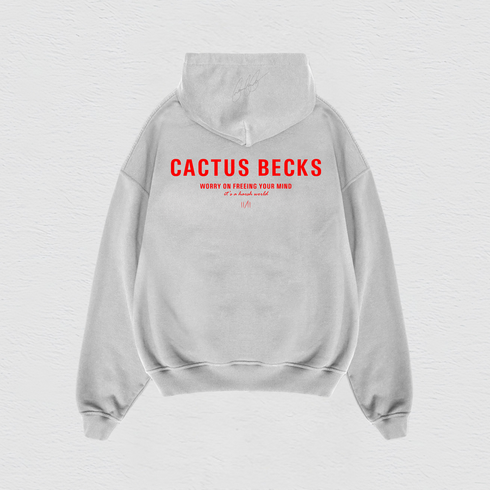 Cactus Becks 11/11 Hoodie: Red/Grey - Back 1