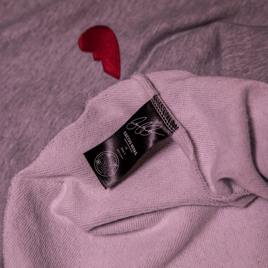 Cactus Becks 11/11 Hoodie: Red/Grey - Close Up Details Fabric French Terry