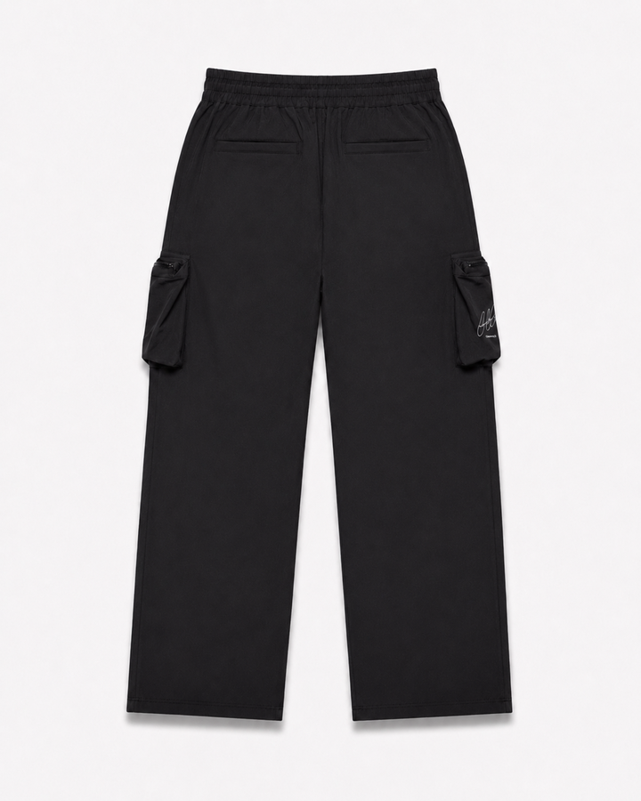 Black cargo pants by Cactus Becks on a white background