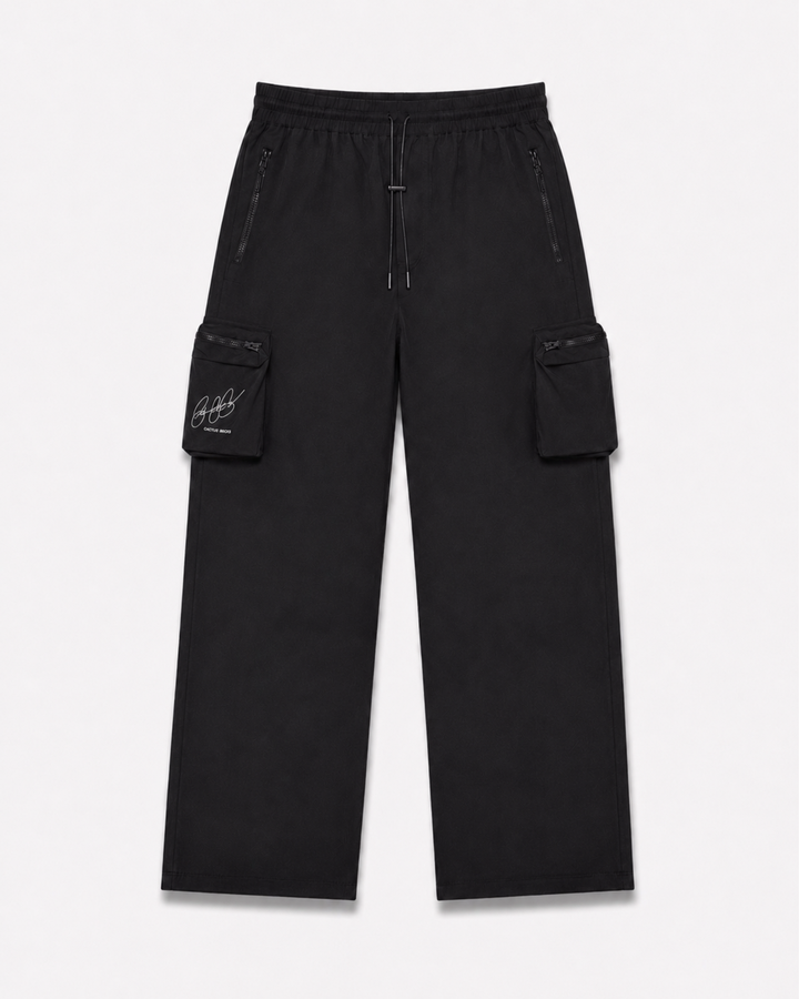 Black cargo pants by Cactus Becks on a white background