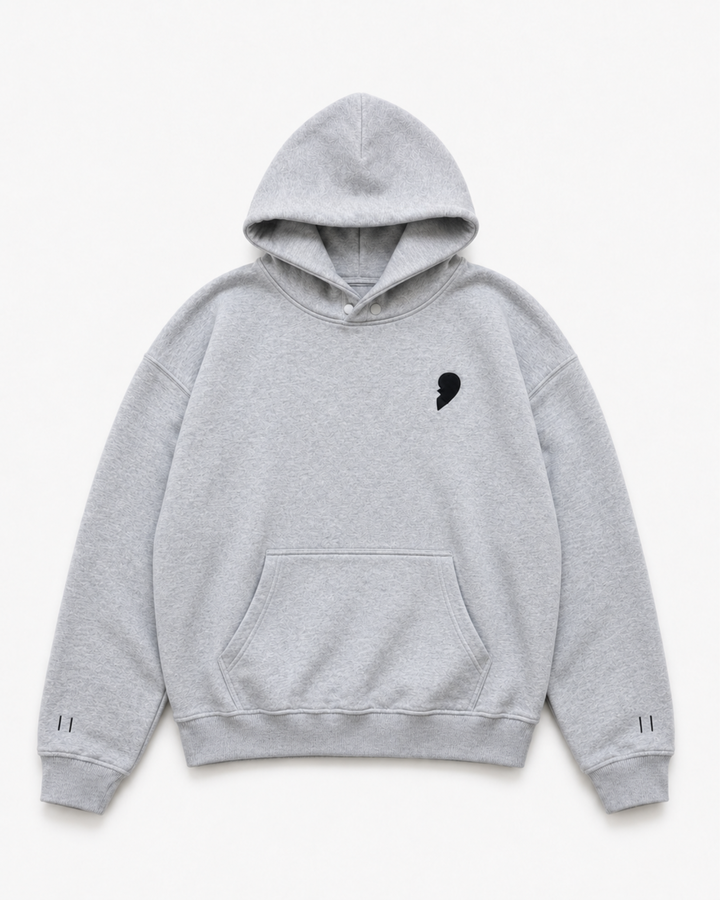 Grey Hoodie By Cactus Becks with broken heart on the front