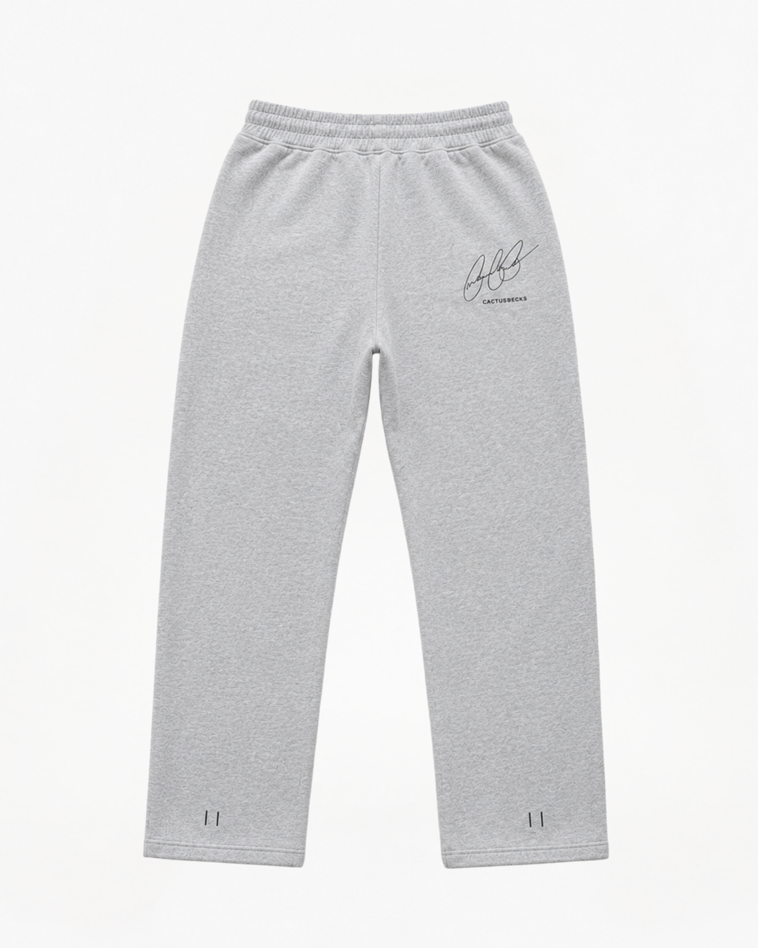 Grey track pants with Cactus Becks embroidery on the back and the 11/11 angel numbers
