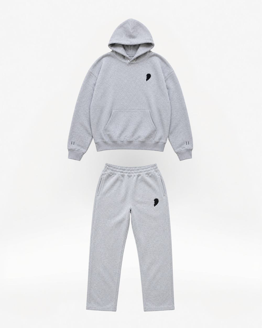 Gray hoodie and pants set with a broken heart , 'Cactus Becks' branding on a white background