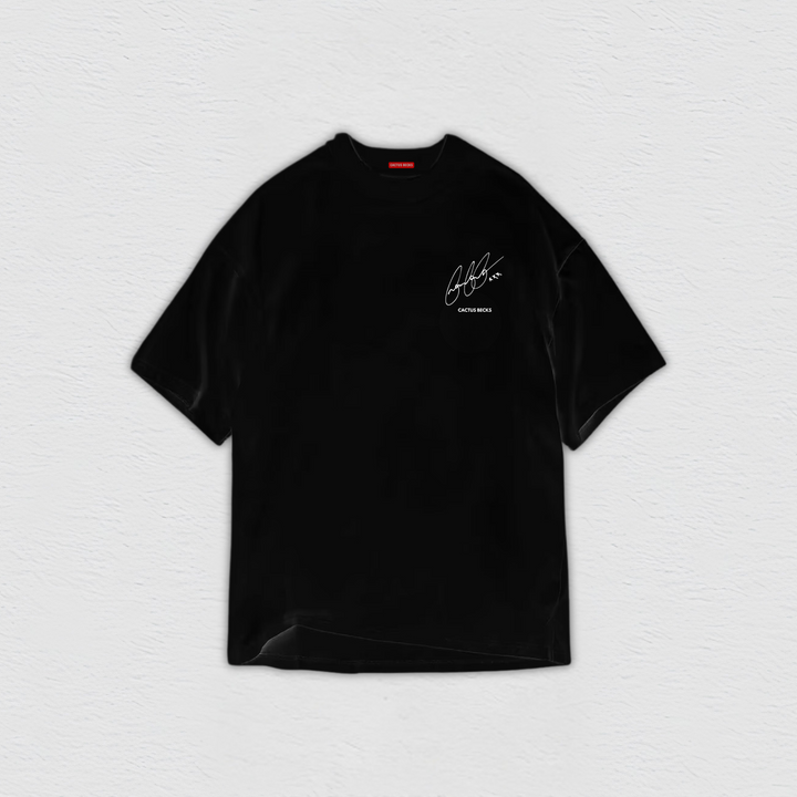 Introducing The Frog T-shirt in Black. It's made in high-end quality cotton. The distressed effects fits relaxed in the body with dropped shoulders. Iconic Cactus Becks signature at the front. The back is inspired by the lively spirit of the frog. This t-shirt is a canvas for adventure and artistic expression. The Mind Is Free.